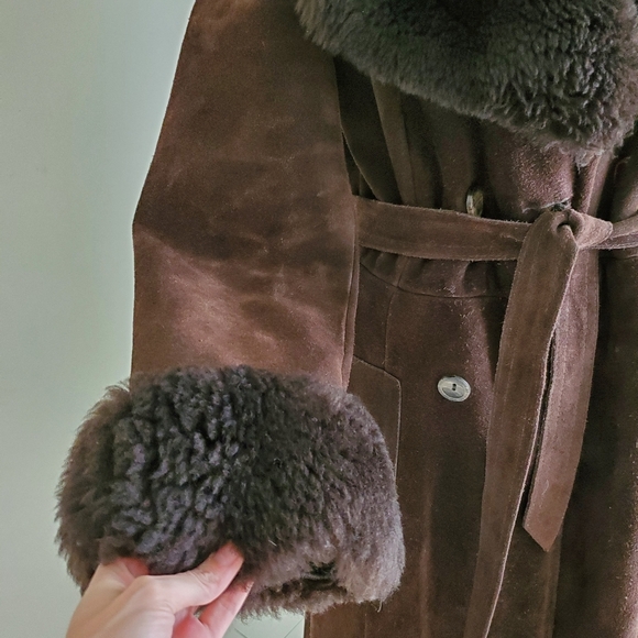 Vintage A&F Originals New York Brown Suede Penny Lane Full Length Overcoat - Picture 10 of 11